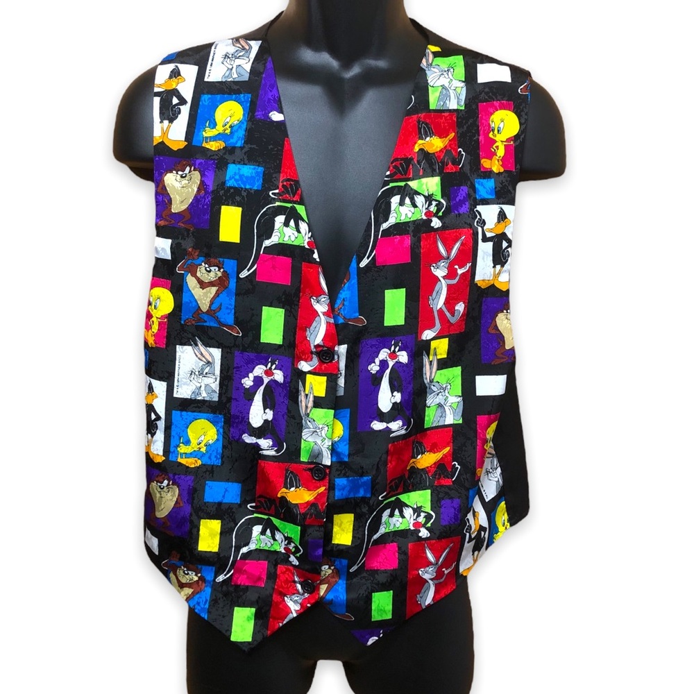 Vintage Looney Tunes Vest 90s Bugs Bunny Tweety Daffy Taz Sylvester Size S/M